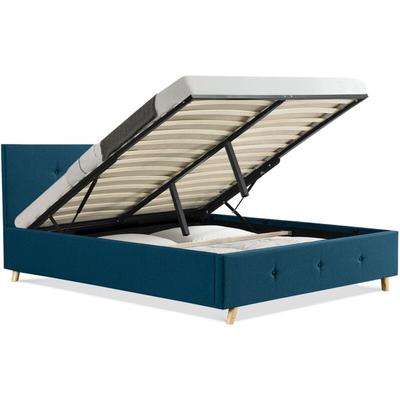 Skandinavisches Doppelkastenbett lulea mit Kopfteil und Lattenrost 140 x 190 cm Stoff Entenblau Image