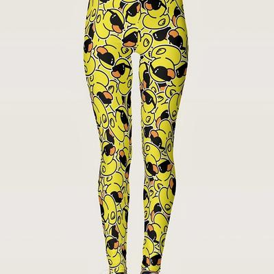 TEMU Women's Yellow Print Leggings - Soft & Comfortable, , , Spring/summer/fall, Casual Wear| Print Leggings|, Leggings Image