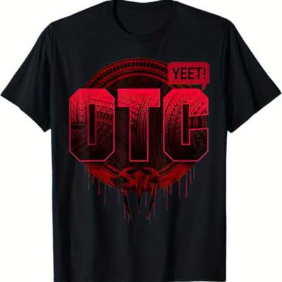 TEMU Otcyeet Men's Retro Graphic T-shirt - Otc & Yeet! Print With Geometric Drip Design, Regular Fit Short Sleeve Casual Tee For Casual Attire, Machine Washable, Apparel Image