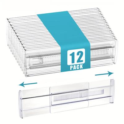 TEMU 12pcs Adjustable Drawer Organizer Set - Transparent, Expandable Dividers For Bedroom, Closet, Office Storage & More - Perfect Gift For Housewarming & Moving, Mounted Closet Systems Image