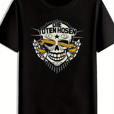 "TEMU Men' "" Skull Graphic T-shirt - Casual Crew Neck, Short Sleeve, Vintage Rock , Summer Tee For Casual Attire, Casual Summer Tee | Skull Print Tee | , Rock T Shirt" Image
