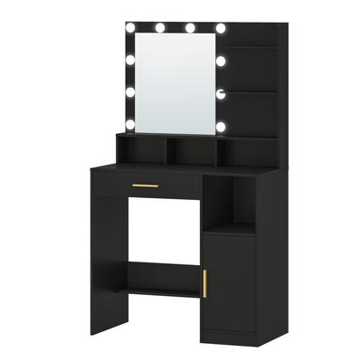 TEMU Jewelry Storage Cabinet With Mirror, Jewelry Storage Cabinet With 3 Shelves & 4 Open Compartments, Jewelry Storage Cabinet With Large Drawer & Cupboard, Black, Jewelry And Accessory Storage Image