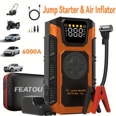 TEMU Jump Starter With 150psi Air Compressor, 6000a 12v Portable Power Bank For 7.5l Gas Or 6.0l , Usb-c Fast Charging Battery Booster With Led Torch And Cable For Camping & Road Trips Image