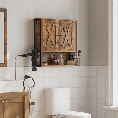 TEMU Rustic Bathroom Wall Cabinet, 2 Door, 3 Adjustable Shelves, Hair Dryer & Brush Holder, Industrial Style, 60 X 16 X 60 Cm Image