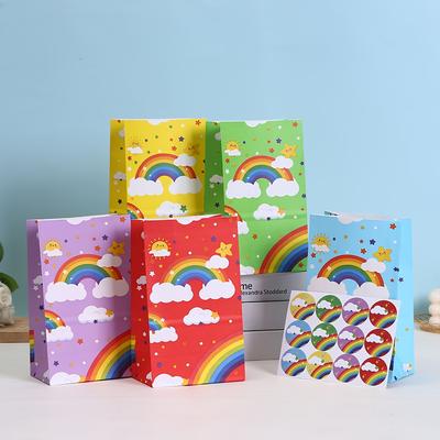 TEMU 24pcs Rainbow Party Gift Bags 12pcs Gift Bags + 12pcs Stickers, Suitable For Birthday Parties And Image