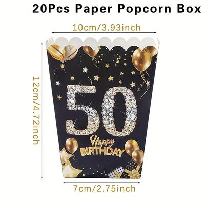 TEMU 20pcs,black Golden 50th Birthday Popcorn Box,paper Popcorn Packaging Box,adults Old Birthday Party Decoration,happy Birthday Party Gift Packing Box,birthday Party Supplies,party Favors Image