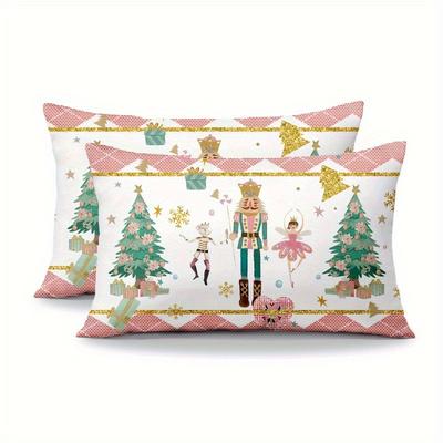 TEMU 2pcs Holiday Pink Walnut Pliers Christmas Pillowcase - Soft Short Plush, 12x20inch, Zipper Closure, Hand Wash Only - Suitable For Sofa And Home Decoration Image