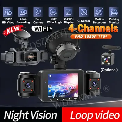 3/4 Channels 360° DashCam WIFI Video Recorder 1080P Car DVR 24H Parking Monitor Front Right Rear View Night Vision Black Box