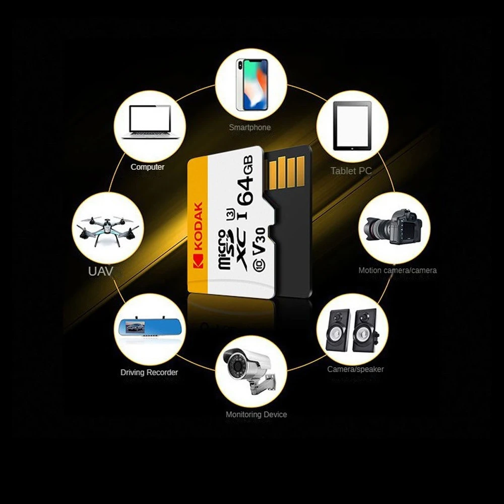 Kodak Micro SDCC/SDHC-Speicherkarte 32 GB-256 GB, leistungsstarke Leistung, geeignet für Speicher auf Mobiltelefonen, Kameras und Computer Image