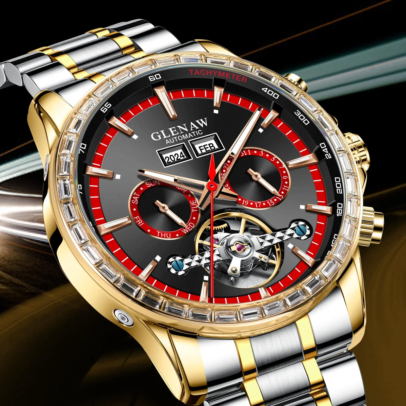 Glenaw High-End Business vollautomatische mechanische Multifunktionsuhr für modische wasserdichte Herrenuhr Image