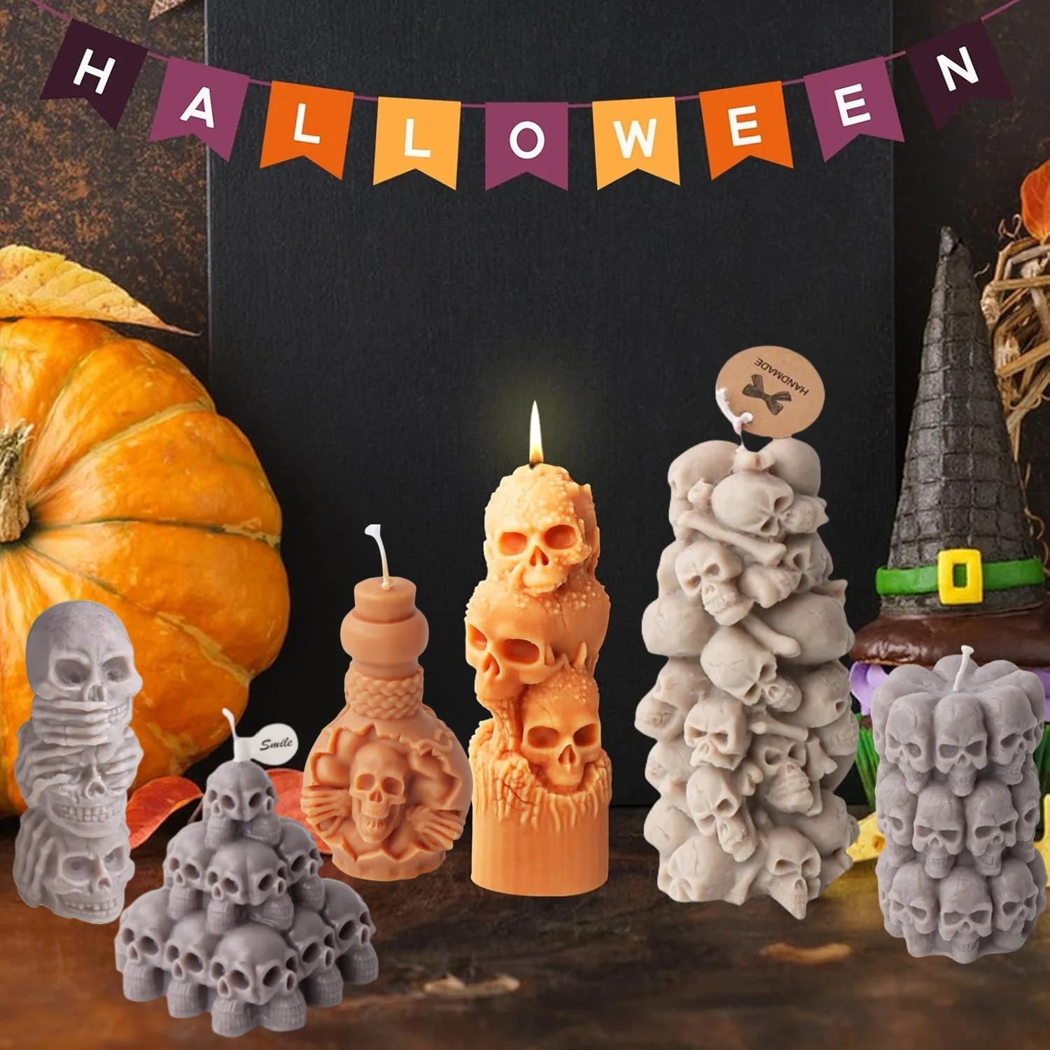 1PC Halloween Silikon Schädel Kopf Form Kerze Harz Casting Wohnkultur Aromatherapie Gips Handwerk Kerze Geschenk, Der Werkzeug Image