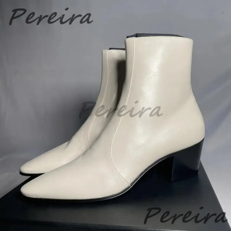 Weiß 6CM High Heel Chelsea Stiefel Spitze Zehen Rindsleder Seite Zipper Stiefeletten Frühling Herbst Neue Trendy Männliche Business kleid Schuhe
