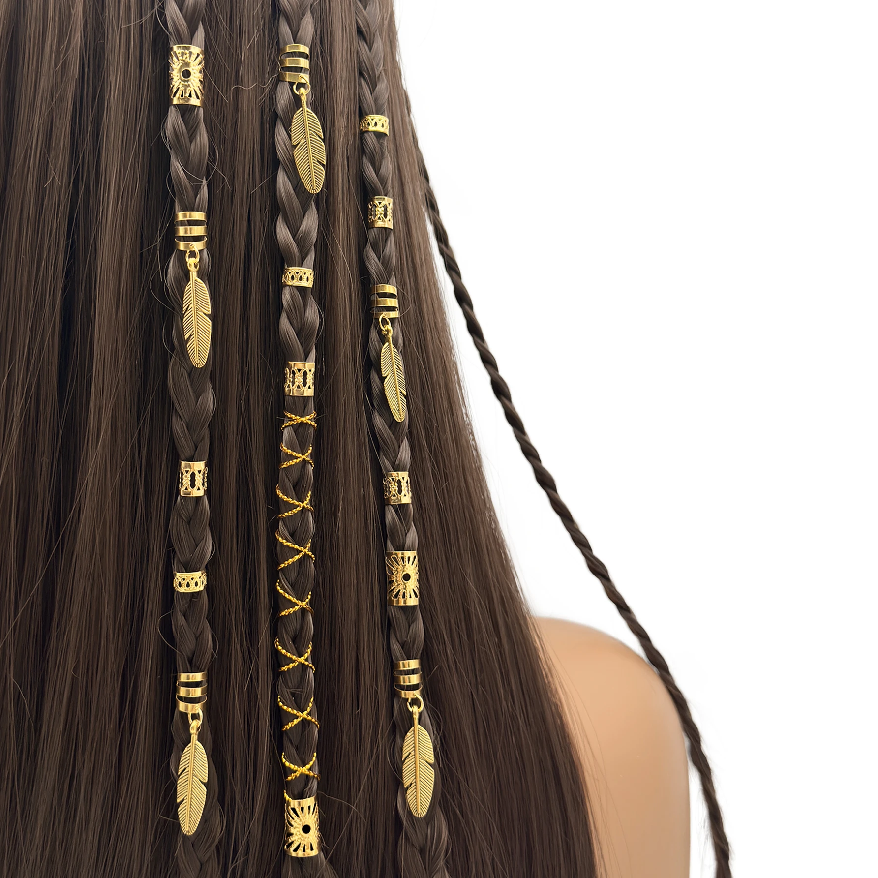 36-teiliges BOHO-Set mit Weinblatt-förmigen Legierungs-Haarzöpfen im Boho-Stil, Haar-Charms, Dreadlock-Schmuck für Zopfdekorationen, Schmuck Image