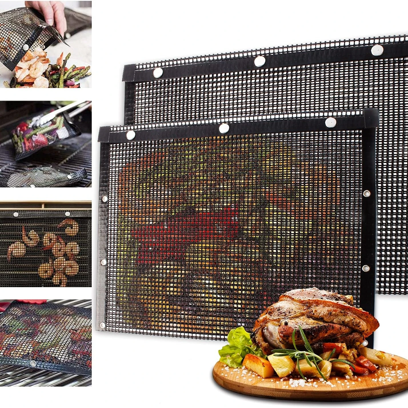 Berggrillmaschinen, wiederverwendbare Beutel für Grillfische – geeignet für Holzkohle, Elektrogrills, hitzebeständig und antihaftbeschichtet Image