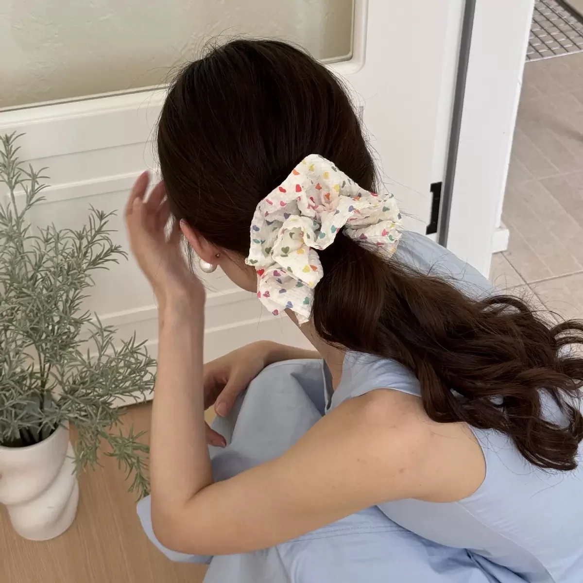 Regenbogenherz frisches plissiertes Haarband Haarschmuck für Frauen Image