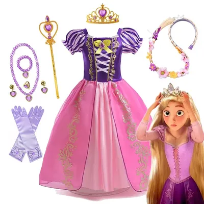 Disney Rapunzel Prinzessin Kleid Mädchen Lila Puff Sleeve Cosplay Tangled Kostüm Halloween Vestido Image