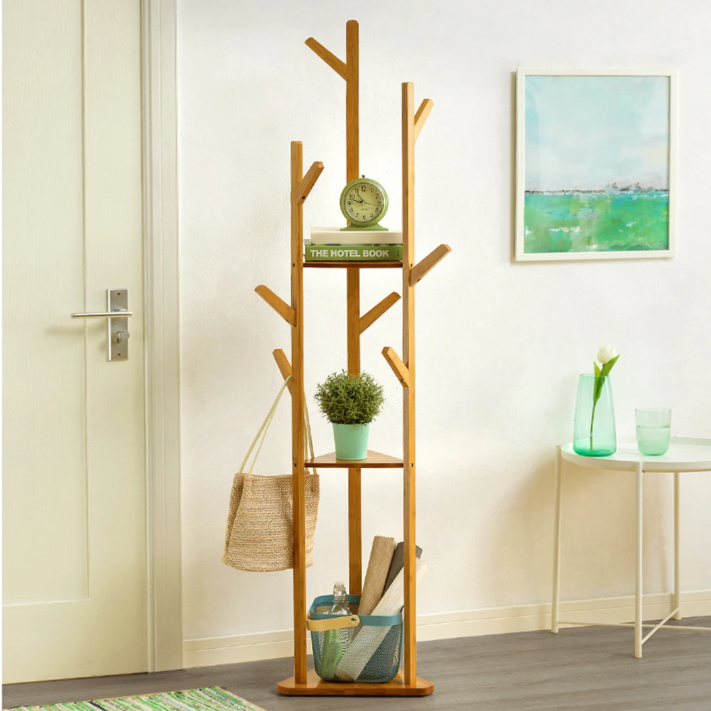 Kleiderständer 165 x 40 cm mit Ablageflächen, Garderobenständer mit separaten Haken für Schlafzimmer, Flur, Büro, Ankleidezimmer Image