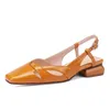 SmallHut Marke Leder Frauen Slingback Sandalen Sommer T-Schnalle Schuhe Elegante Gelb Beige Closed