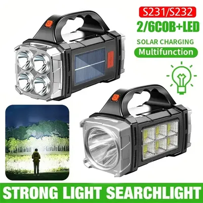 Ultra Bright LED+COB Solar Camping Light Portable USB Rechargeable Flashlight with Work Light 4 Gear Portable Power Source Lamp
