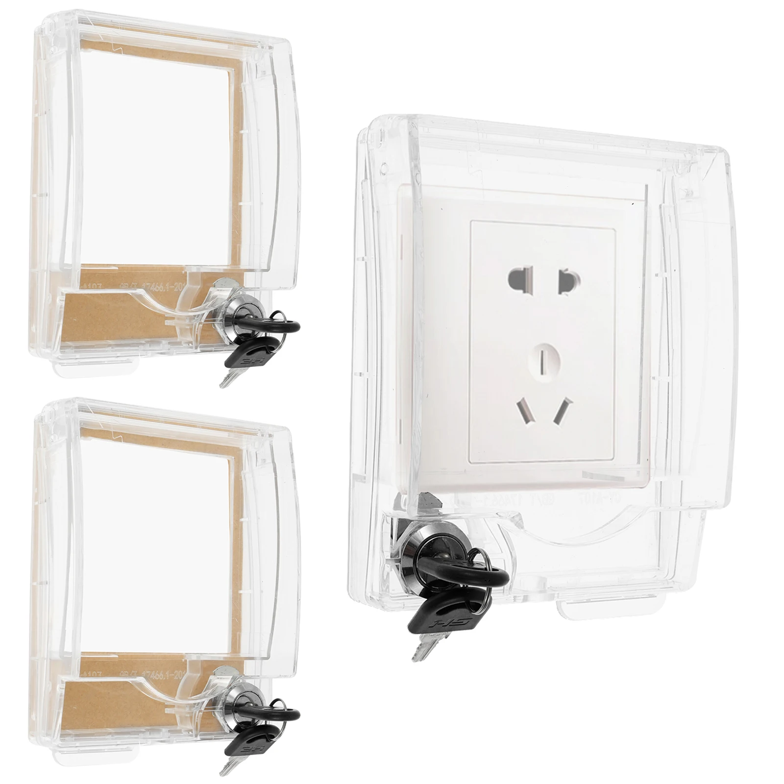 3Pcs Baby Sicherheit Steckdose Abdeckung Proofing Locking Steckdose Box Steckdosen Wasserdichte Abdeckung mit Schlüssel Kind Sicher Schutz Image