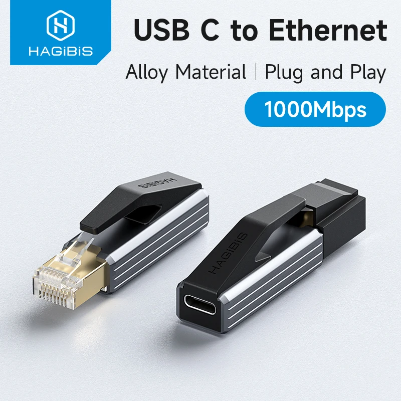 Hagibis USB-C-auf-Ethernet-Adapter, 1 Gbit/s, Gigabit-USB-C-Buchse auf RJ45-Stecker, Netzwerkkonverter für MacBook Pro, iPhone 16 iPad, XPS Image
