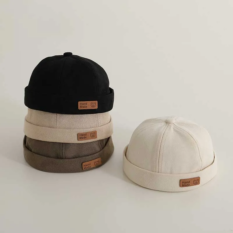 Vintage Baby Docker Cap Einfarbig Hip Hop Beanie Hut für Kleinkind Frühling Sommer Baumwolle Kinder Junge Mädchen Melone Caps Image