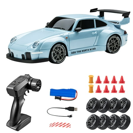High-Speed RC Drift Car 1:10 Scale 4WD Remote Control Racing Car with Extra Tires Rechargeable Battery & LED Lights
