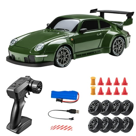 High-Speed RC Drift Car 1:10 Scale 4WD Remote Control Racing Car with Extra Tires Rechargeable Battery & LED Lights