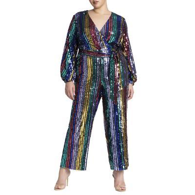 Plus Size Women's Multicolor Stripe Sequin Jumpsuit by ELOQUII in Multicolor (Size 32)