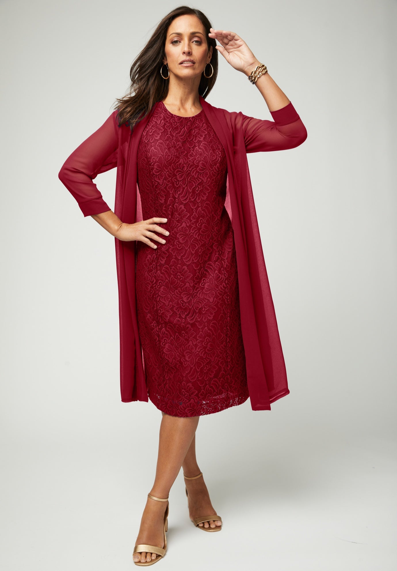 Plus Size Women's 2-Piece Lace Jacket Dress by Jessica London in Rich Burgundy (Size 20 W)