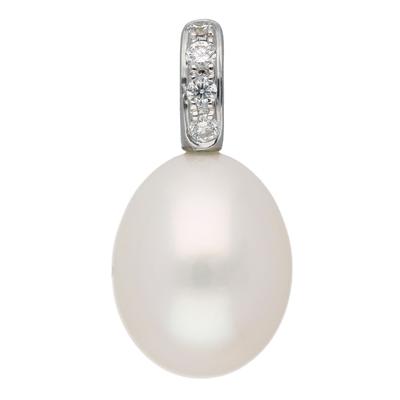 Ketten-Anhänger ADELIA´S "585 Weißgold Anhänger", silber, Schmuckanhänger, Damen, 0.060 ct VVS = sehr sehr kleine Einschlüsse mit Brillant, Gold, mit Diamant und Süßwasserperle Weißgoldschmuck für Damen Image