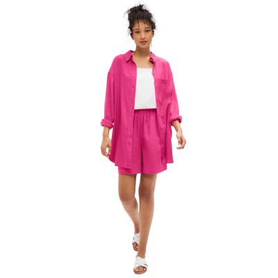 Plus Size Women's Oversized Linen-Blend Boyfriend Shirt by ellos in Raspberry Sorbet (Size 34/36)