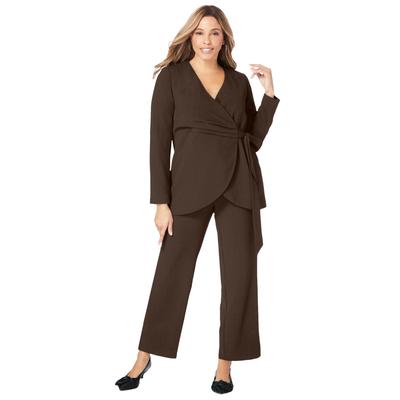 Plus Size Women's 2-Piece Faux Wrap Pantsuit by Jessica London in Chocolate (Size 20 W)