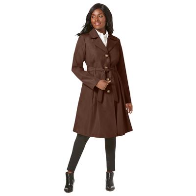 Plus Size Women's Pleated Trench Coat by Jessica London in Rich Brown (Size 22 W) Raincoat