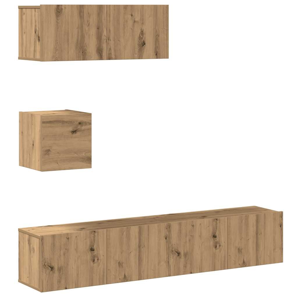 vidaXL 4-tlg. TV-Schrank-Set Wandmontage Artisan-Eiche Holzwerkstoff Image