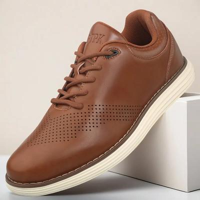 Men's Brown Casual Walking Sneakers – Classic Lace-Up Design with Perforated Detailing, All-Day Comfort for Travel, Work and Everyday Commutes