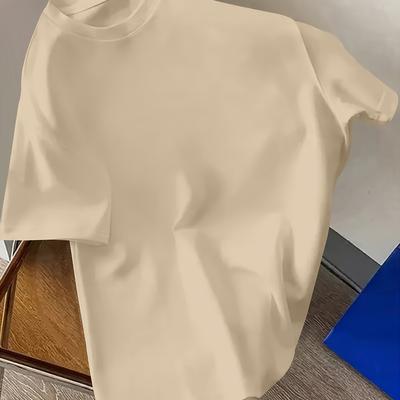 TEMU Men' Color Short Sleeve T-shirt, Loose Fit Slimming Casual Summer Travel Vacation Round Neck Pullover Top Image