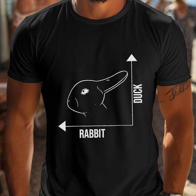 TEMU Men's Casual Crew Neck T-shirt With Duck Rabbit Math Print, 100% Polyester Short Sleeve Knit Fabric Top, Summer Tee, , 150gsm - Regular Length Image