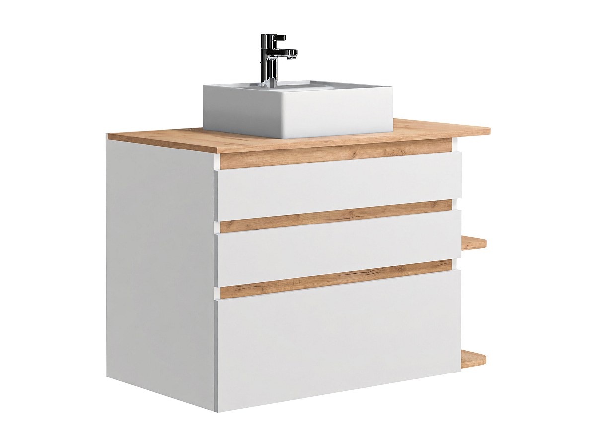 Mobile per bagno sospeso lavabo singolo 94 cm Naturale chiaro e Bianco - ANIDA