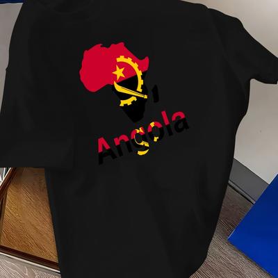 TEMU Africa Country Angola Print, Men's Round Crew Neck Short Sleeve Tee, Casual T-shirtcasual Comfy Lightweight Top For Summer Image