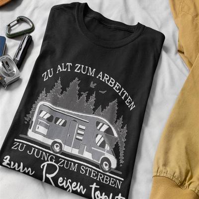 TEMU Men's Casual Cotton T-shirt With German Quote And - Short Sleeve, Round Neck, Lightweight Summer Tee For Travel & , Camping Shir Image