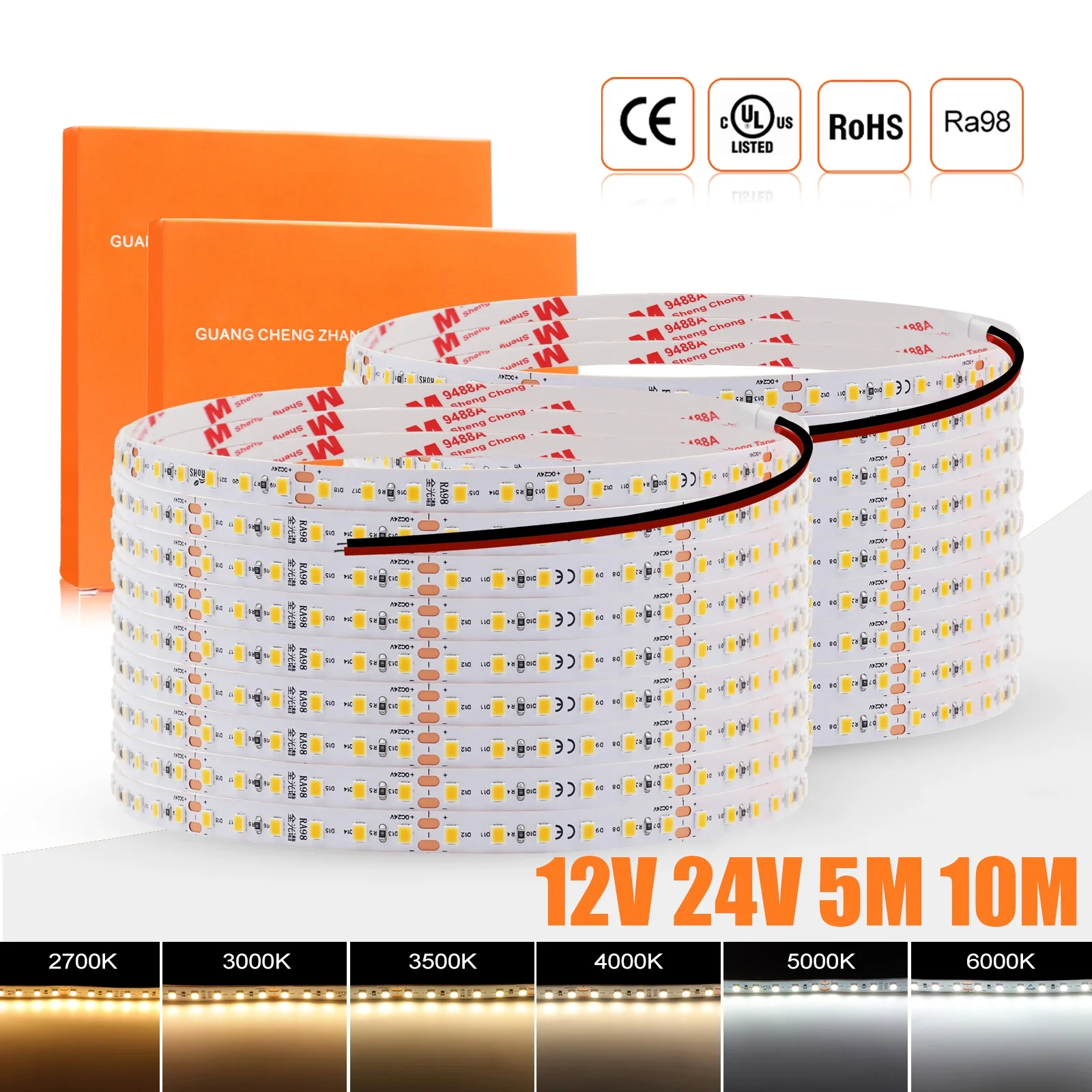 5M 10M LED-Streifenlicht RA98 12V 24V Flexibles LED-Bandband 2835 120LED-Lichtschlauch 2700K 3000K 3500K 4000K 5000K 6000K