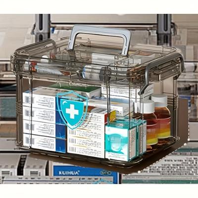 TEMU Waterproof Double-layer Medicine Storage Box- Transparent Multi-compartment Home And Bedroom Kit Storage Box Image