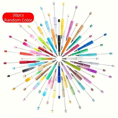 TEMU 30pcs Multicolor Plastic Beadable Ballpoint Pens - Diy Pen Set With Black Ink For Office & School Supplies Image