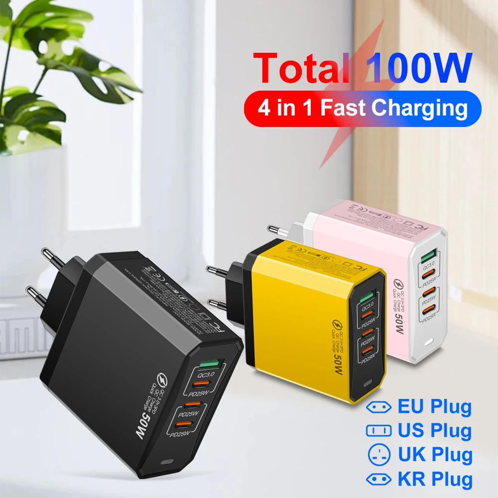 Insgesamt 100 W USB-Ladegerät Telefon-Ladegerät Schnellladung für Xiaomi Huawei Reiseladegerät-Adapter für iPhone Schnellladegerät Image
