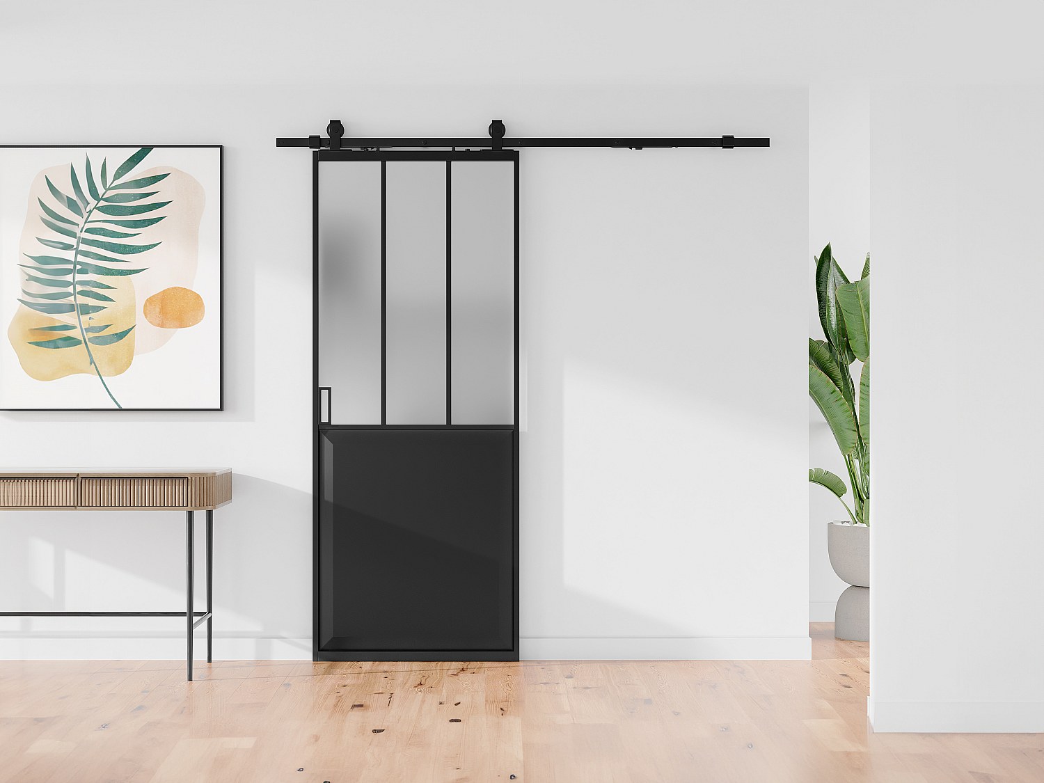 Porta scorrevole atelier esterno muro Nero e vetro temperato smerigliato H205 x L83 cm - ARTISTO II