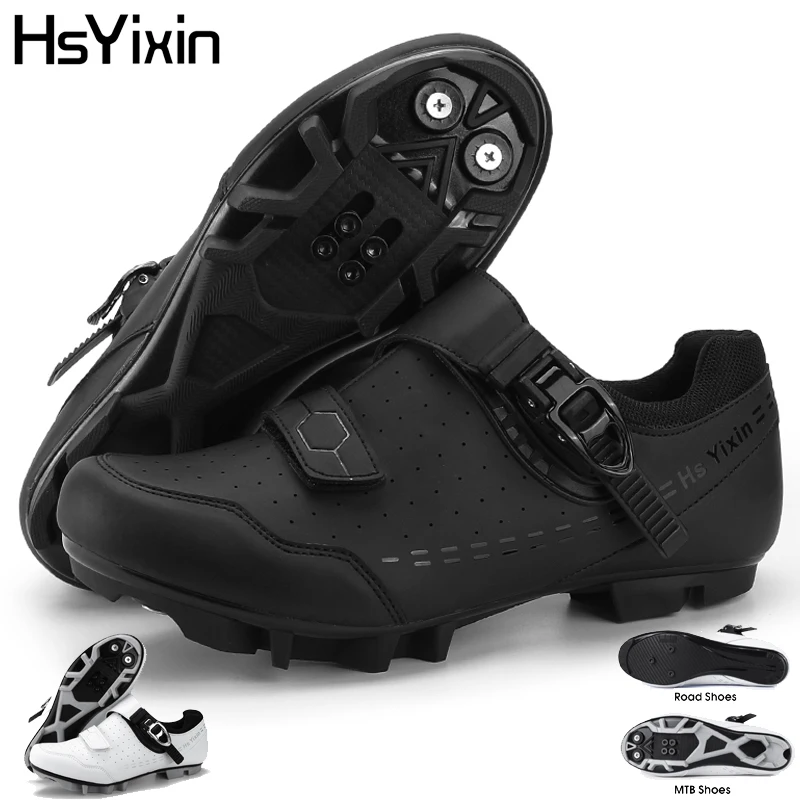 Neue MTB-Fahrradschuhe für Herren, Rennrad, Rennen, selbstsichernde Geschwindigkeits-Fahrradschuhe, SPD-Einlegesohlen, Fahrradschuhe, Schwarz und Weiß