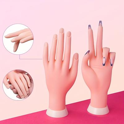 TEMU Realistic Textured Nail Art Practice Hand Model For Beginners - Durable Reusable Mannequin With Lifelike Light Beige Texture, No Electricity Needed For Home & Salon Nail Training & Design Image