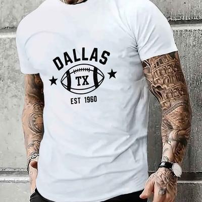TEMU 1pc Dallas Football Print T-shirt For Men, Casual Round Neck Short Sleeve Tee, Polyester Knit Fabric, Regular Fit, Summer Top Image