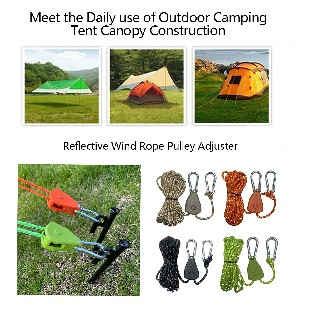 4 Stück Markise Windseil 8 Zoll verstellbares Lanyard zum Aufhängen für Campingzelt wachsen Pflanzenrolle Seile Riemenscheibe Heberolle Haken Image